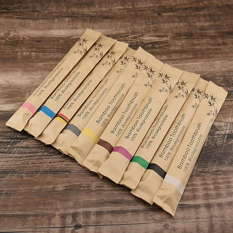 10Pcs Bamboo Colourful Toothbrush