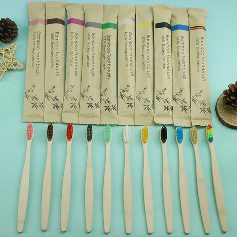 10Pcs Bamboo Colourful Toothbrush