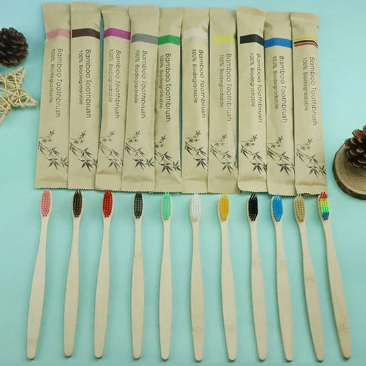 10Pcs Bamboo Colourful Toothbrush