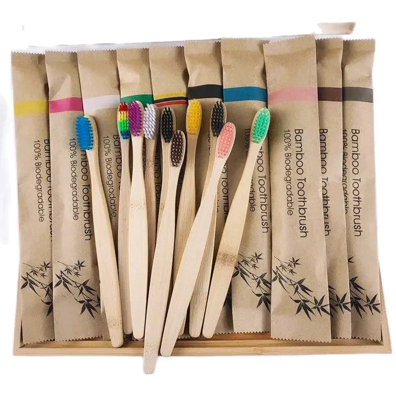 10Pcs Bamboo Colourful Toothbrush