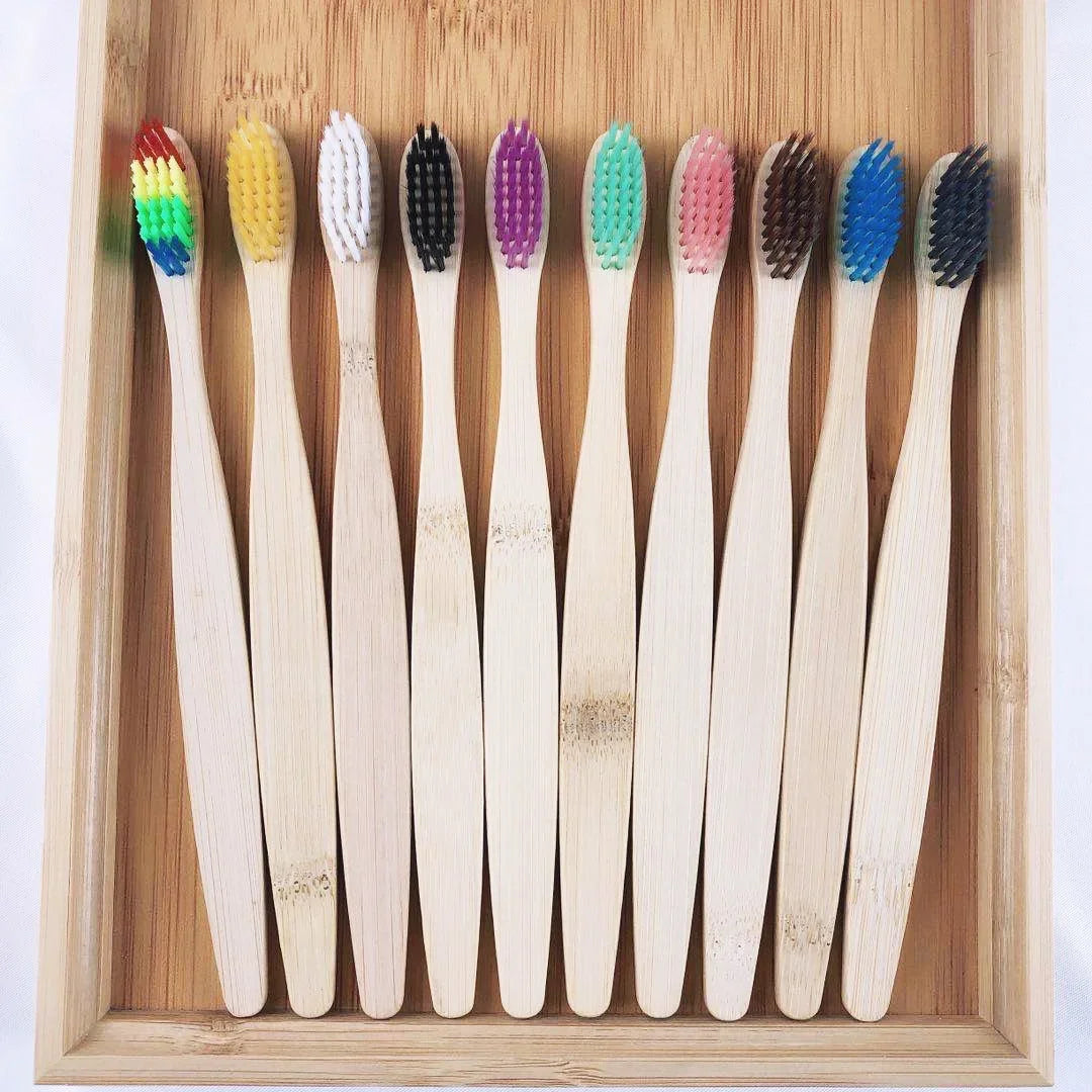 10Pcs Bamboo Colourful Toothbrush